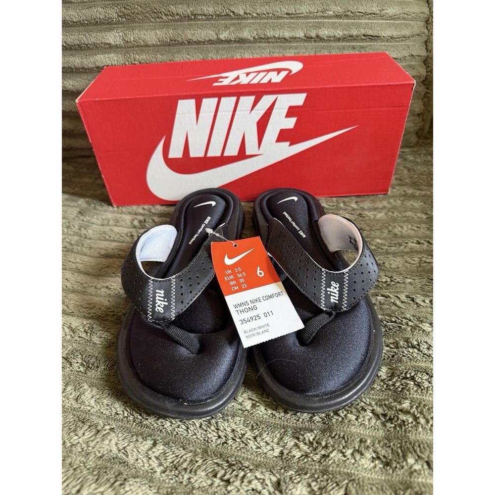 New Nike Womens 6 Black Comfort Footbed Thong Flip Flop Sandals Memory Foam